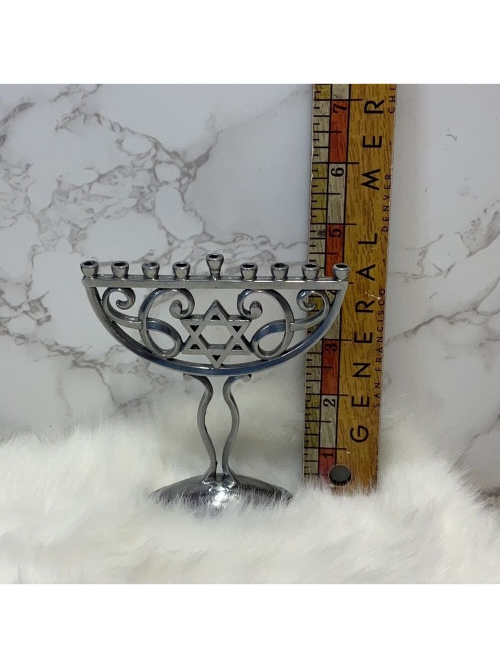 Silver colored Menorah with Star of David Hanukkah - Picture 6 of 9